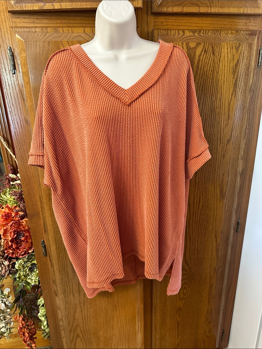Women’s Zenana Outfitters Oversized V-Neck Knit Top in Burnt Orange
